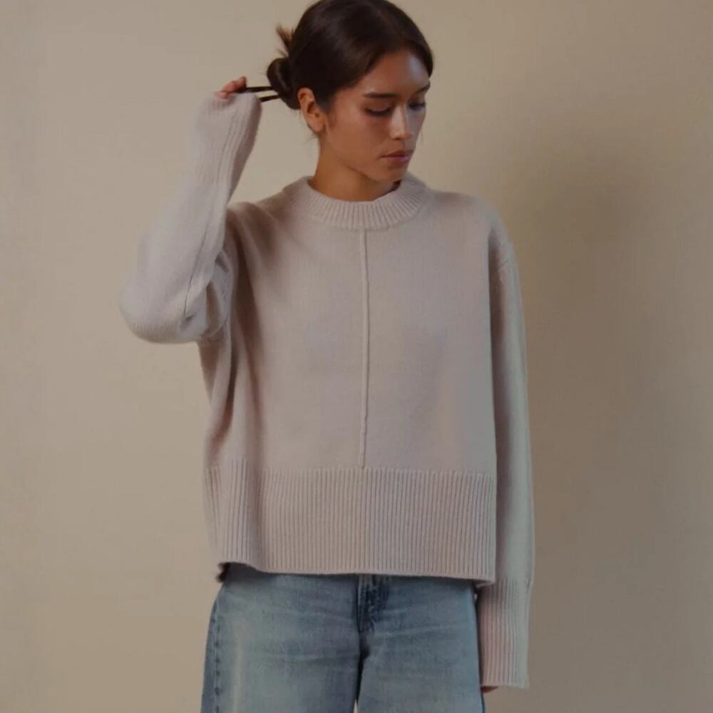 Classic Six New York Cary Taupe Beige Thick Boxy Sweater Wool Blend XL $345